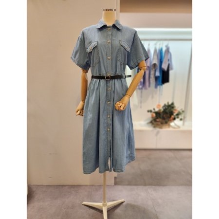 카라 포켓 벨트 데님 원피스