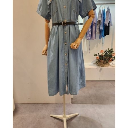 카라 포켓 벨트 데님 원피스