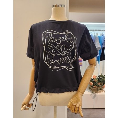 진주 프린팅 스트링 티셔츠