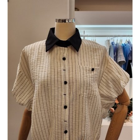 카라 배색 스트라이프 셔츠