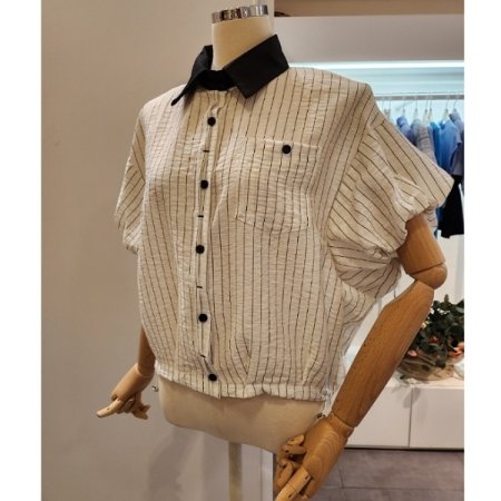 카라 배색 스트라이프 셔츠