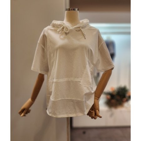 후드넥 배색포켓 스트링 티셔츠