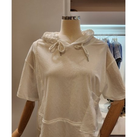 후드넥 배색포켓 스트링 티셔츠