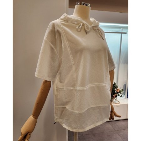 후드넥 배색포켓 스트링 티셔츠