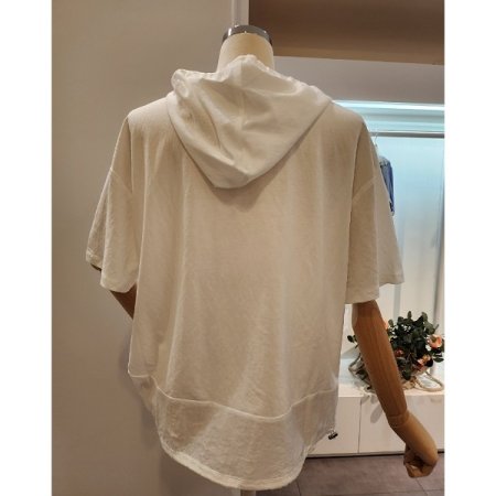 후드넥 배색포켓 스트링 티셔츠