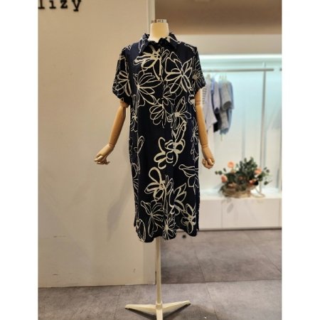 플라워 패턴 셔츠형 원피스