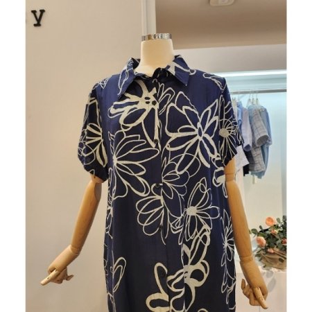 플라워 패턴 셔츠형 원피스