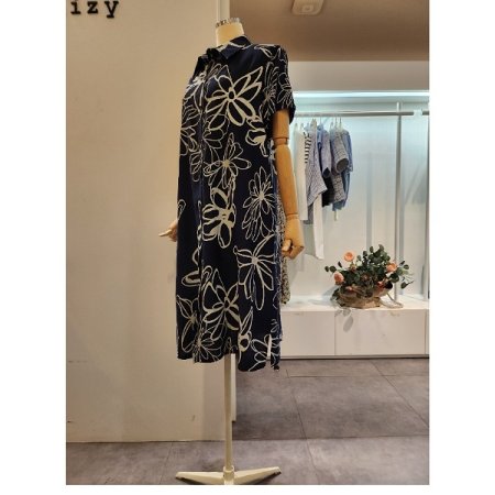 플라워 패턴 셔츠형 원피스