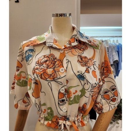 프린팅 스트링 크롭 셔츠