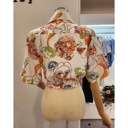 프린팅 스트링 크롭 셔츠