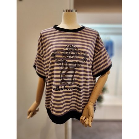 소녀 프린팅 줄무늬 티셔츠