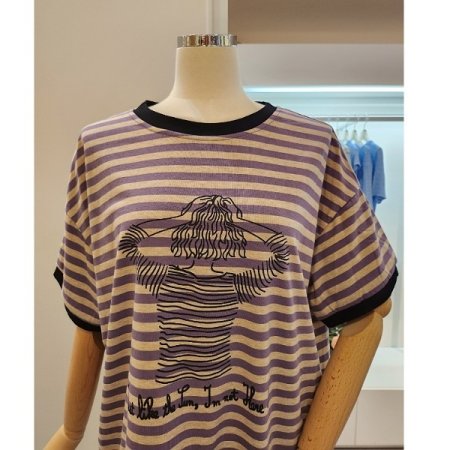 소녀 프린팅 줄무늬 티셔츠