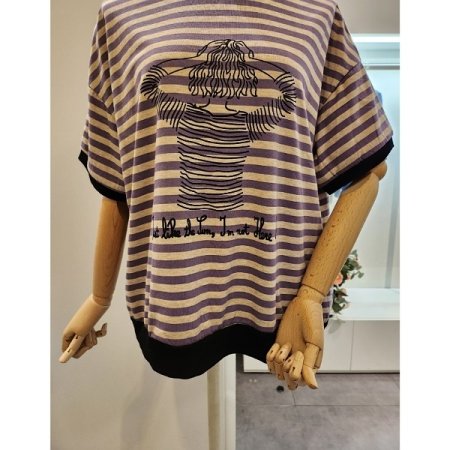 소녀 프린팅 줄무늬 티셔츠