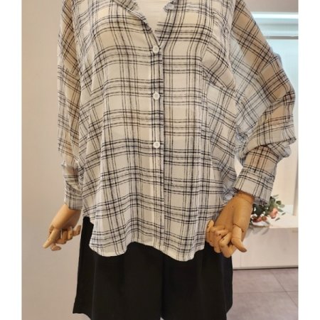 체크 카라 루즈핏 셔츠