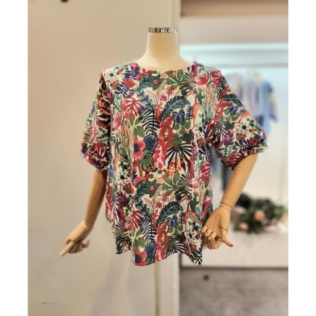 열대 프린팅 라운드넥 셔츠