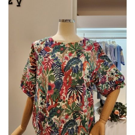 열대 프린팅 라운드넥 셔츠