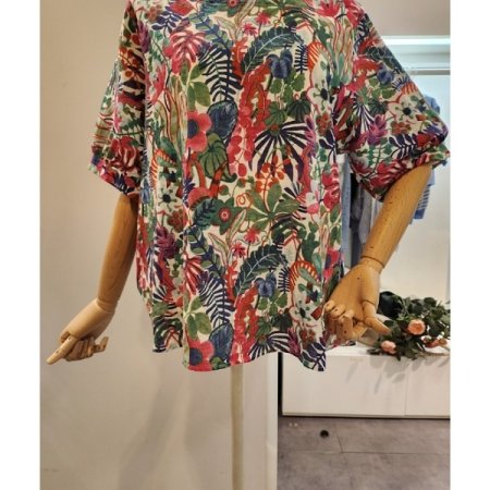 열대 프린팅 라운드넥 셔츠