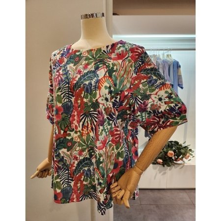 열대 프린팅 라운드넥 셔츠