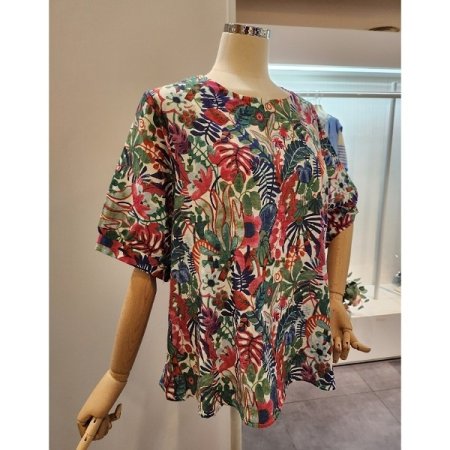 열대 프린팅 라운드넥 셔츠