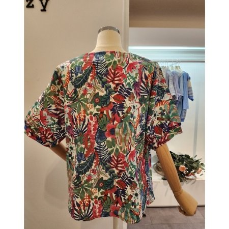 열대 프린팅 라운드넥 셔츠