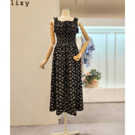 플라워 셔링 끈 원피스