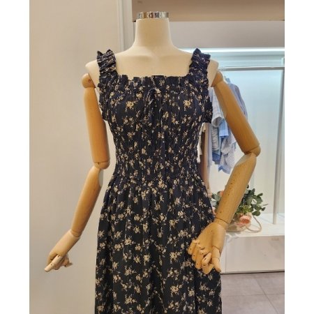 플라워 셔링 끈 원피스