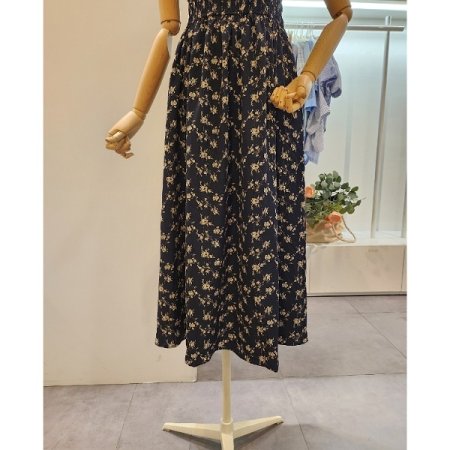 플라워 셔링 끈 원피스