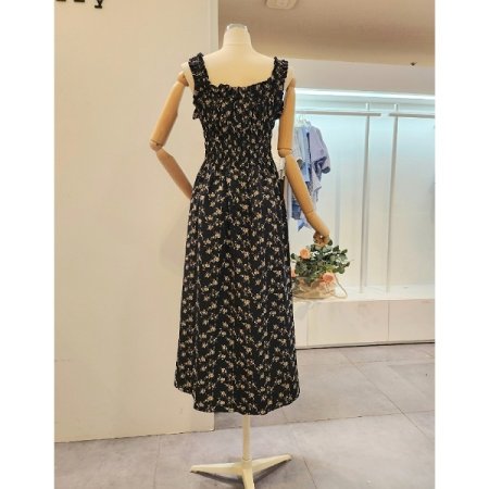 플라워 셔링 끈 원피스