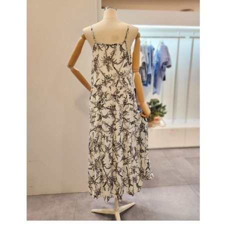 잔꽃 프린트 끈 롱 원피스