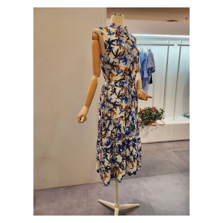 차이나카라 프린트 민소매 원피스