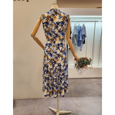 차이나카라 프린트 민소매 원피스