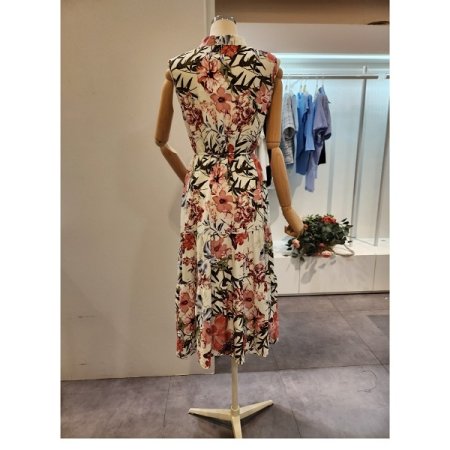 카라 민소매 허리 끈 원피스