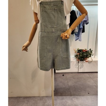 앞 포켓 데님 점프슈트