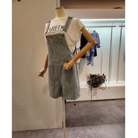 앞 포켓 데님 점프슈트