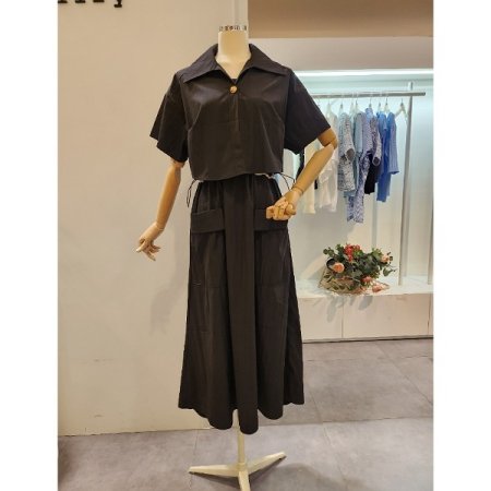 스트링 끈 원피스 자켓 세트