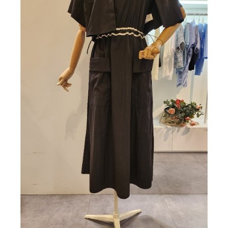 스트링 끈 원피스 자켓 세트