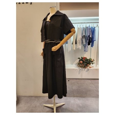 스트링 끈 원피스 자켓 세트