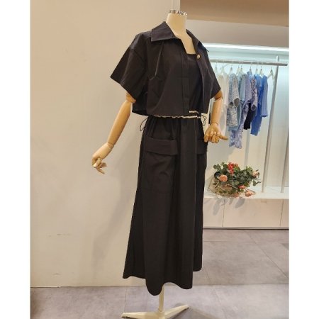 스트링 끈 원피스 자켓 세트