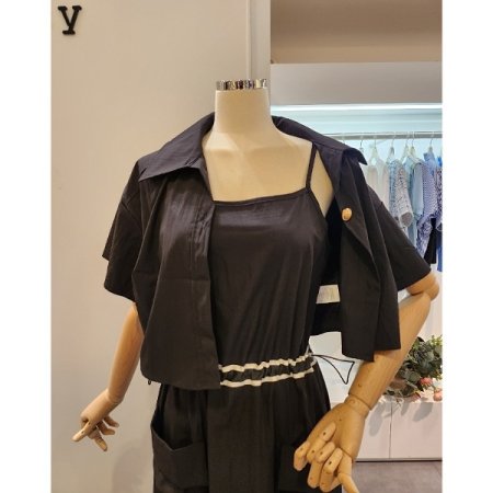 스트링 끈 원피스 자켓 세트