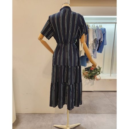 차이나 카라 줄지 원피스