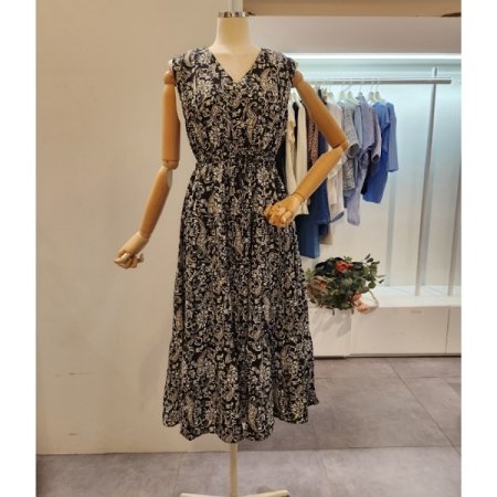 패턴 나염 스트링 민소매 원피스