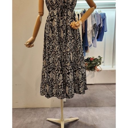 패턴 나염 스트링 민소매 원피스