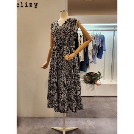 패턴 나염 스트링 민소매 원피스