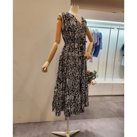 패턴 나염 스트링 민소매 원피스