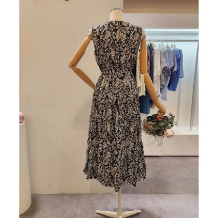 패턴 나염 스트링 민소매 원피스