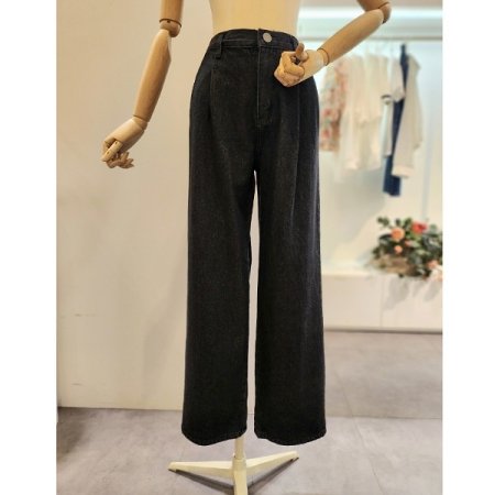 하프 밴딩 핀턱 일자 통 팬츠