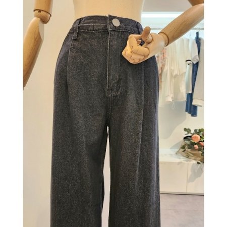 하프 밴딩 핀턱 일자 통 팬츠