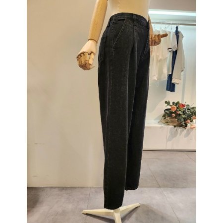 하프 밴딩 핀턱 일자 통 팬츠