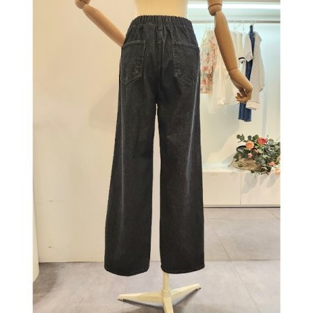 하프 밴딩 핀턱 일자 통 팬츠