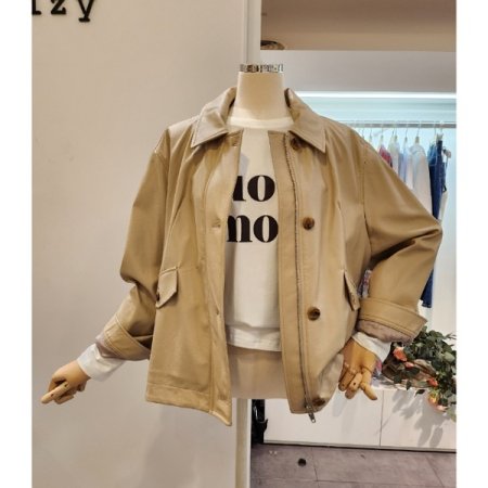 밑단 뒷밴딩 집업 레자 자켓